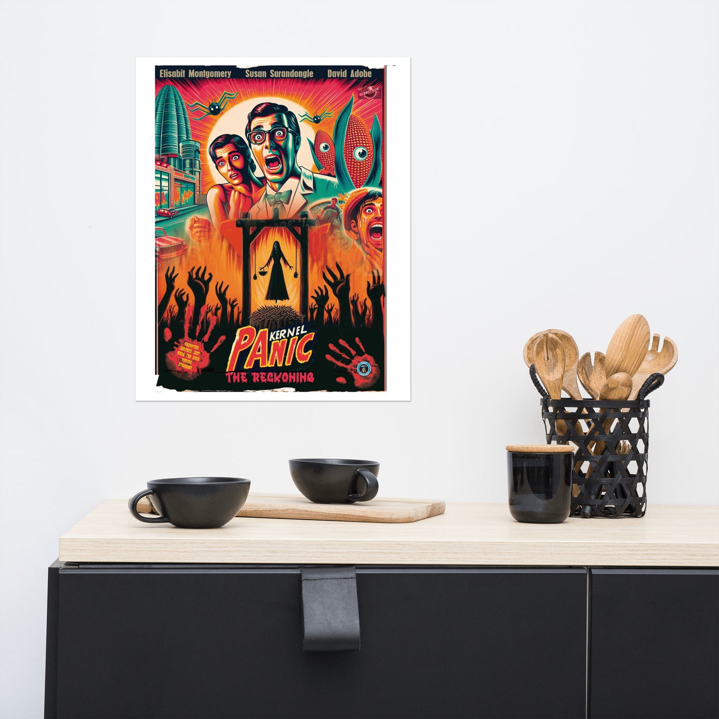 Kernel Panic: the reckoning 16" x 20" poster above sideboard